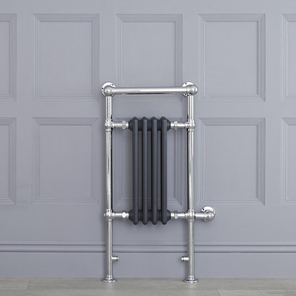 Sèche-serviettes électrique rétro - Anthracite & Chrome - 93cm x 45cm x 23cm - Elizabeth