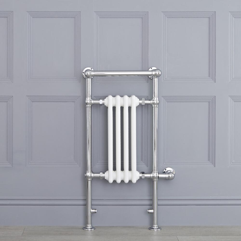 Sèche-serviettes électrique rétro - Blanc & Chrome - 93cm x 45cm x 23cm - Elizabeth