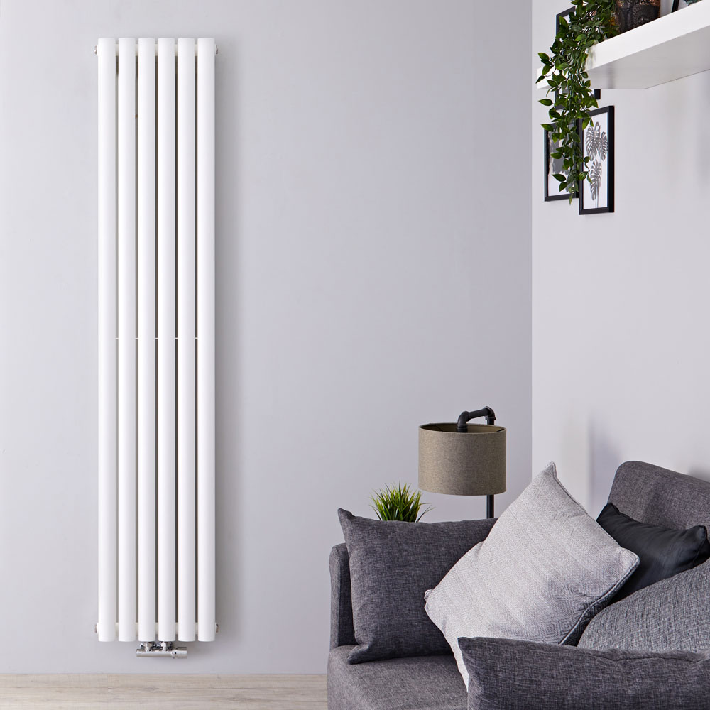 Radiateur design vertical – Raccordement central – 178 cm x 35,4 cm – Blanc – Double rangs – Vitalit