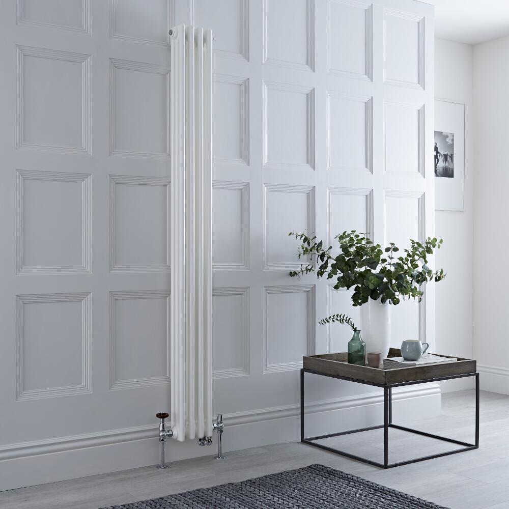 Radiateur mixte vertical style fonte – Blanc – 180 cm x 20 cm – Triple rangs – Choix de robinets et 