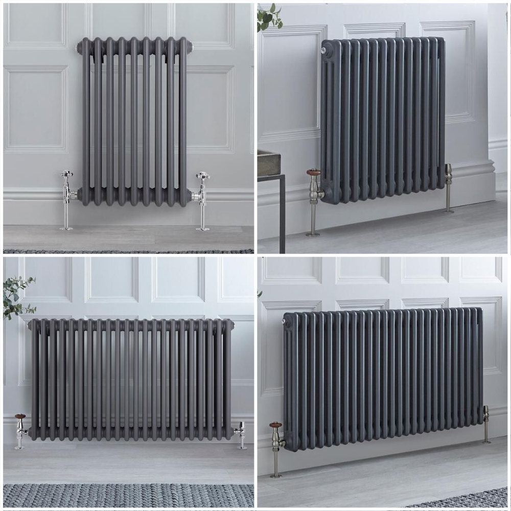 Radiateur rétro horizontal - Anthracite - Triple rang – Choix de tailles et de pieds - Windsor