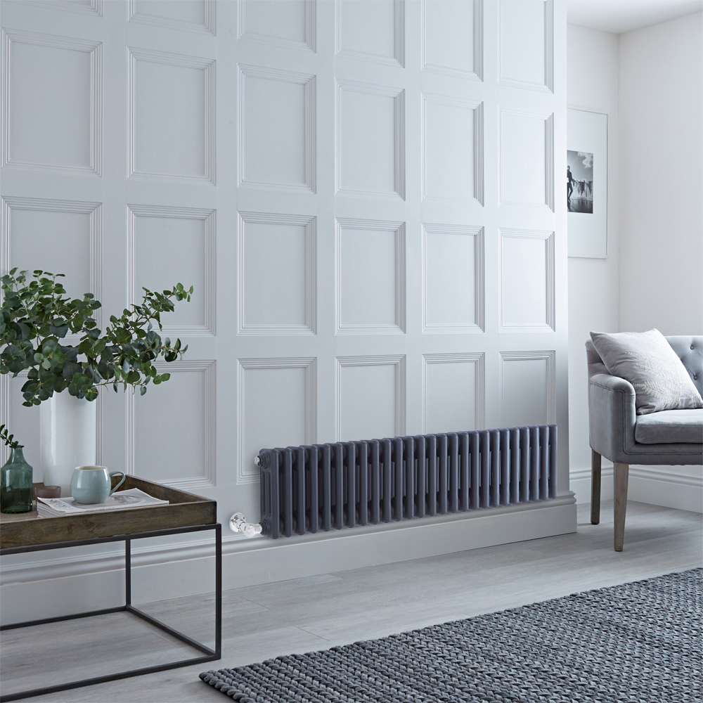 Radiateur+electrique+horizontal+–+Style+fonte+–+Anthracite+–+3+rangs+–+30+cm+x+119+cm+–+Sans+thermostat+%26+Sans+cache-câble+–+Windsor