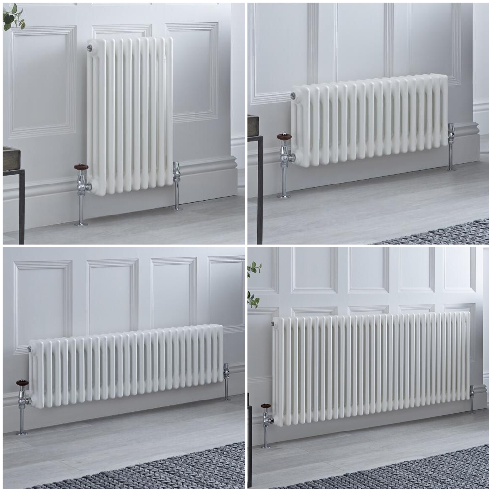 Radiateur style fonte rétro horizontal – Blanc - Triple rang – Choix de tailles - Windsor