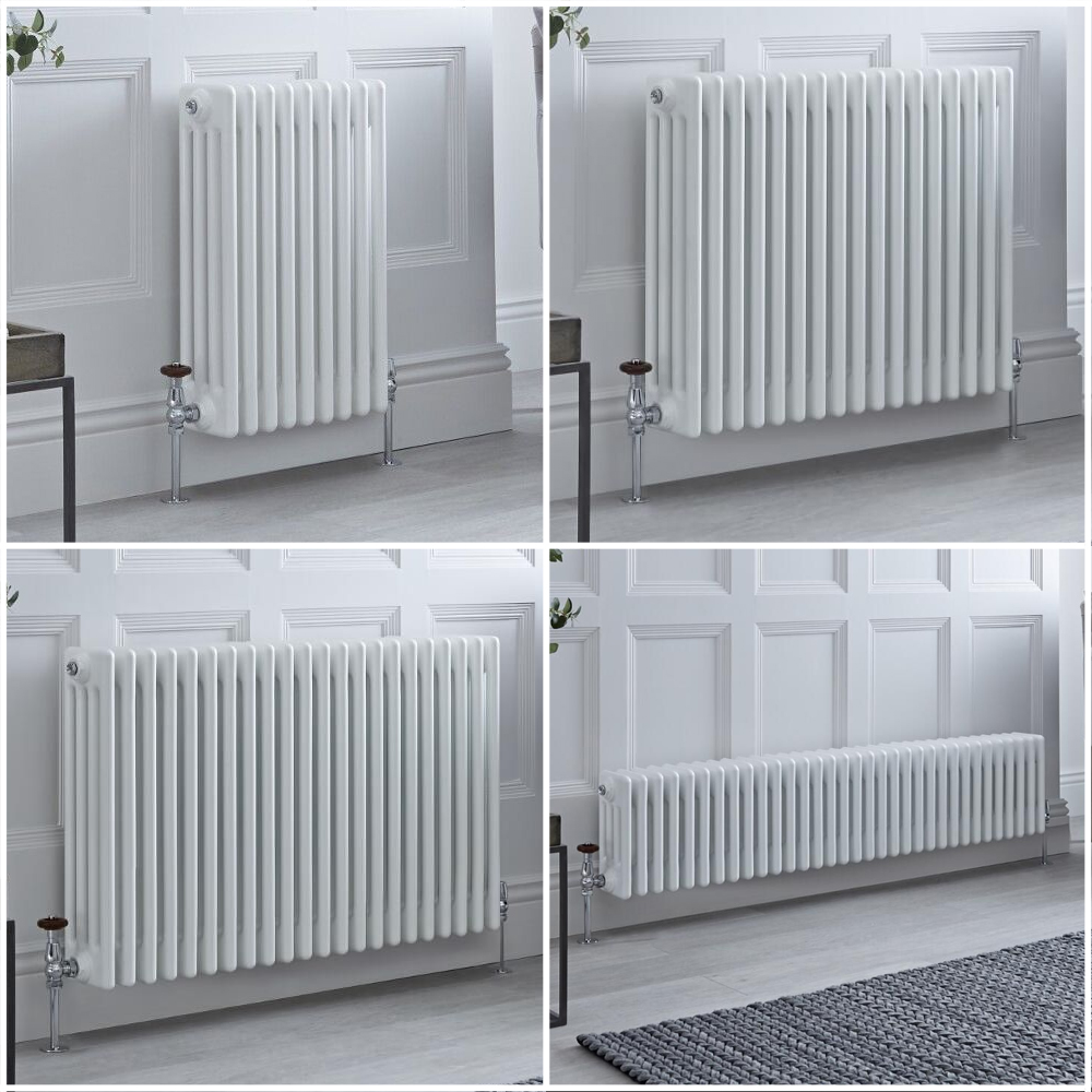 Radiateur style fonte rétro horizontal – Blanc - Quatre rangs – Choix de tailles et de pieds - Winds