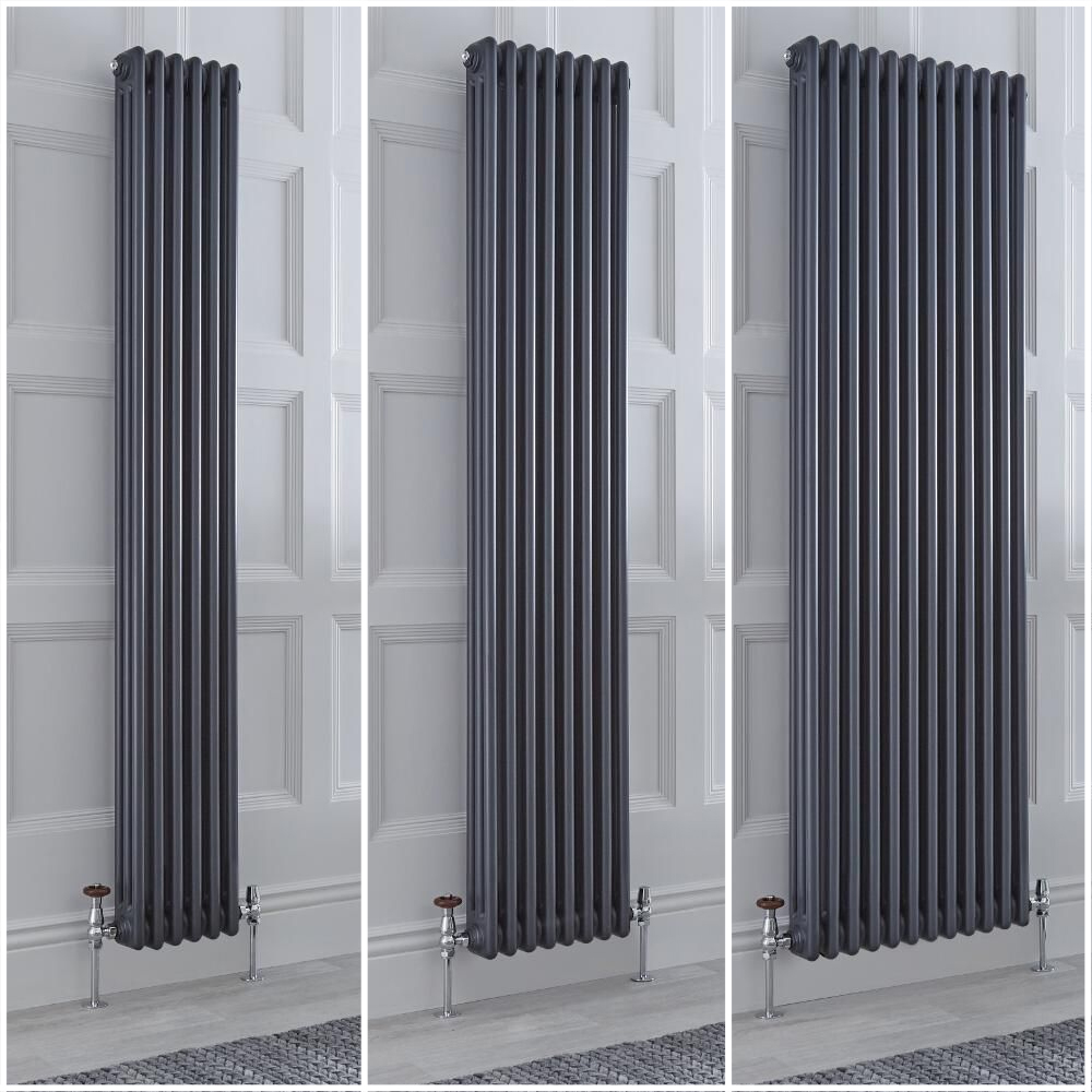 Radiateur style fonte rétro vertical – 180 cm - Anthracite - Triple rang – Choix de tailles et de pi