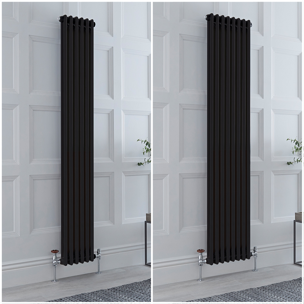 Radiateur style fonte rétro vertical – 180 cm - Noir - Double rang – Choix de tailles et de pieds - 