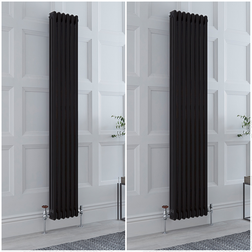 Radiateur style fonte rétro vertical - 180 cm – Noir - Triple rang – Choix de tailles et de pieds - 