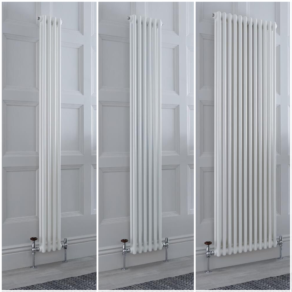 Radiateur style fonte rétro vertical – Blanc - Double rang – Choix de tailles et de pieds - Windsor