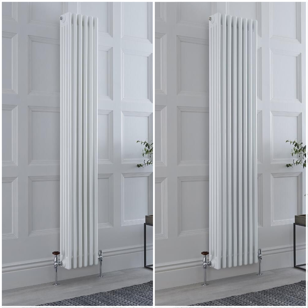 Radiateur rétro vertical - 180 cm – Blanc - Quatre rangs – Choix de tailles et de pieds - Windsor
