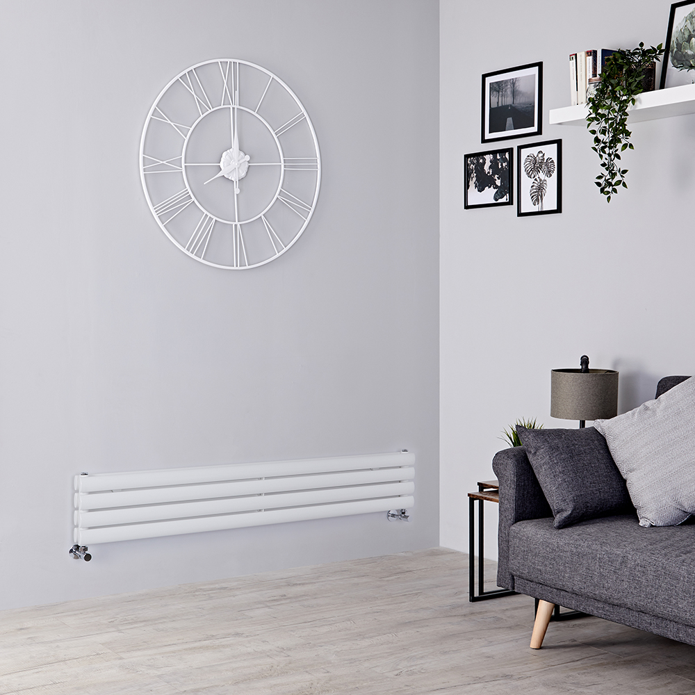 Radiateur design horizontal – Blanc – 23,6 cm x 140 cm – Double rangs – Vitality