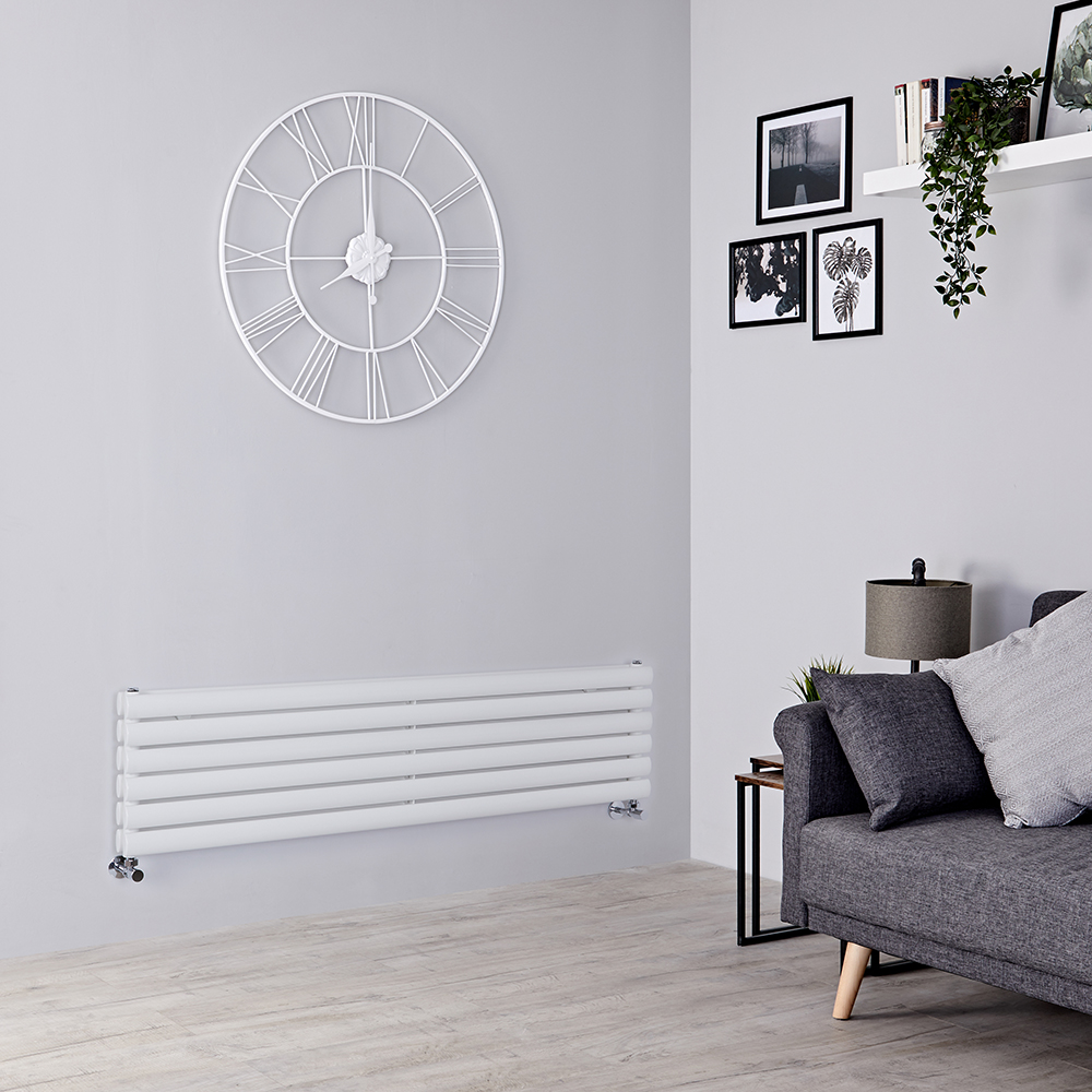 Radiateur design horizontal – Blanc – 35,4 cm x 140 cm – Double rangs – Vitality