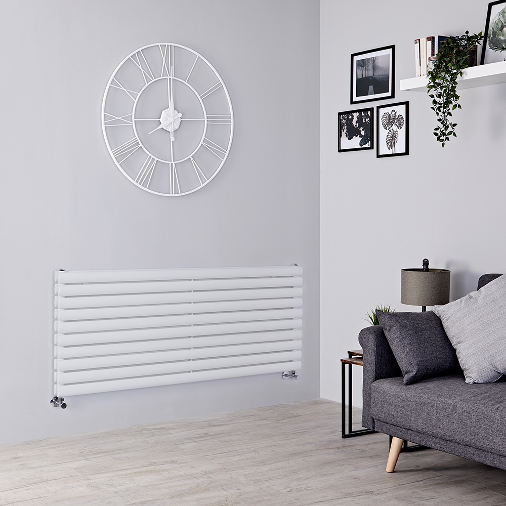 Radiateur design horizontal – Blanc – 59 cm x 140 cm – Double rangs – Vitality