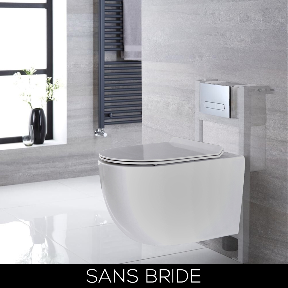 WC suspendu sans bride avec bâti support – Blanc – Choix de plaque de déclenchement – Otterton