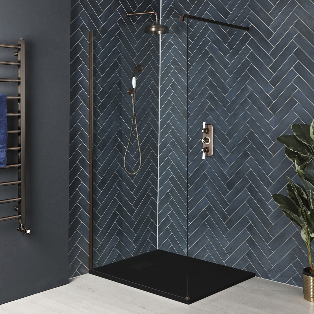 Douche italienne avec receveur à effet texturé – Tailles multiples – Bronze mat - Augusta