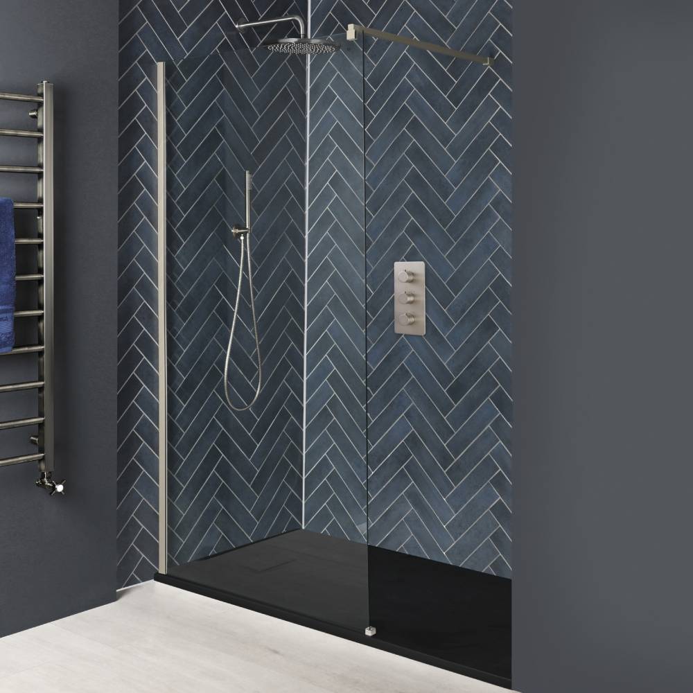 Paroi de douche italienne avec receveur à effet texturé – Tailles multiples – Nickel brossé - Hartin